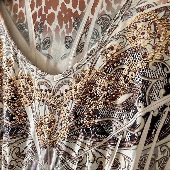 CATO Women XL Butterfly Cheetah V neck Western Blouse Rhinestones stretchy Boho - Picture 4 of 11